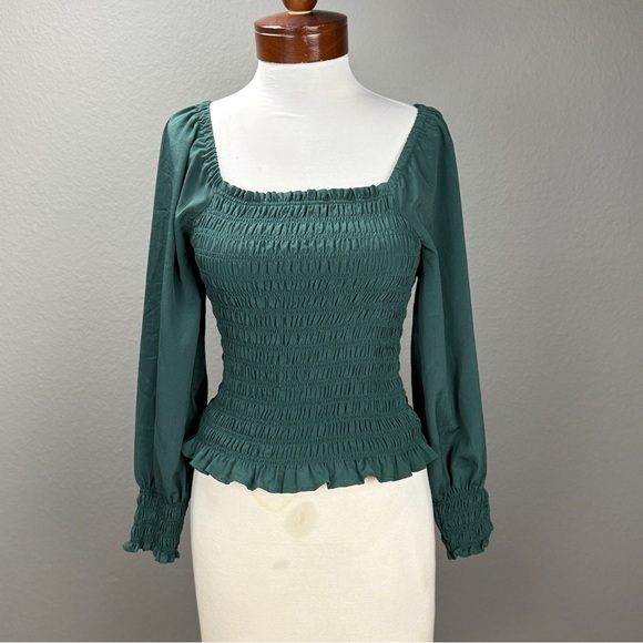 Madewell Lucie Green Bubble sleeve Smocked Top Sz XXS Fairycore Cottagecore - Picture 5 of 8